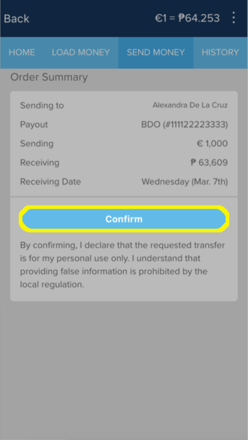 Confirmation page for order details and receiving date.