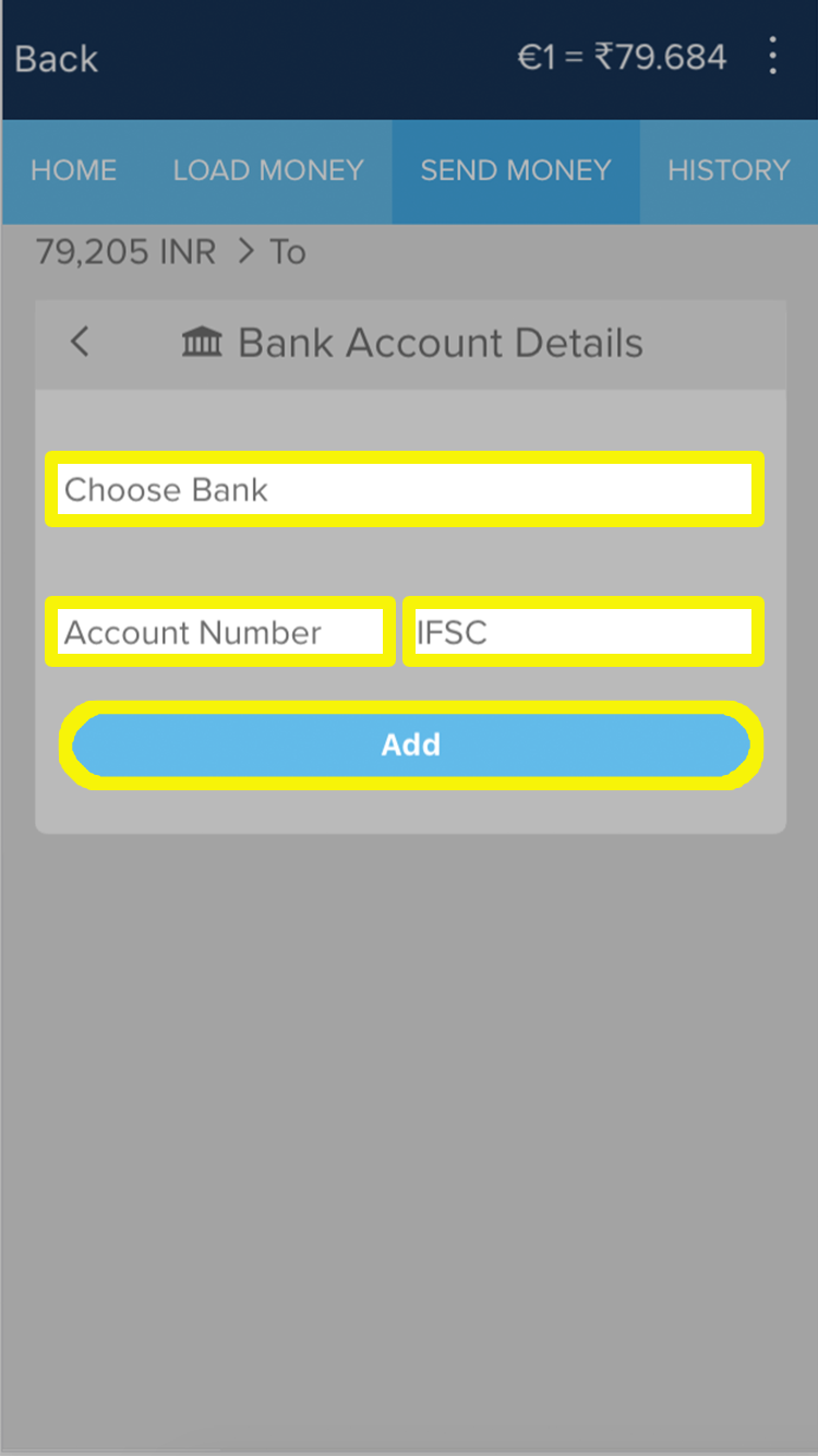 Page where you have to key in your bank account details (your bank, account number and IFSC)