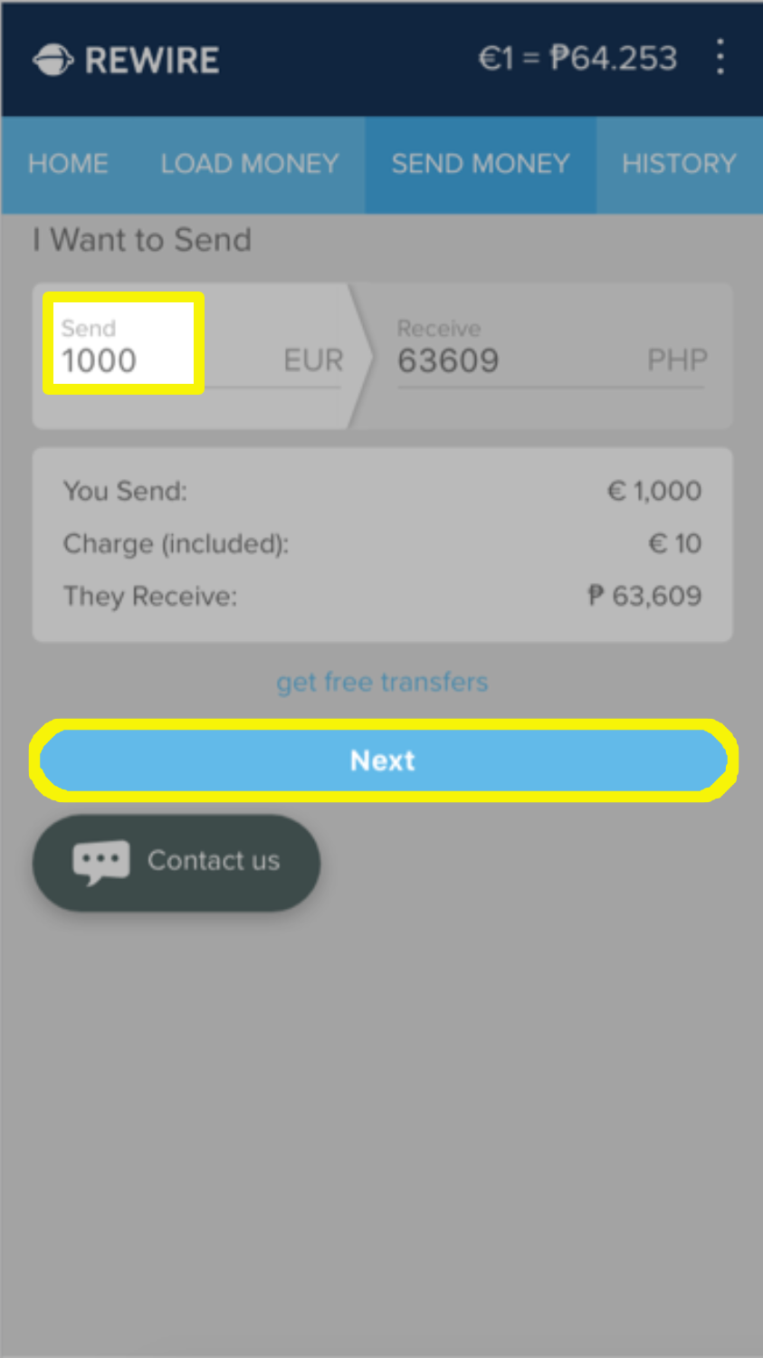 Rewire's Calculator where you can see how much you will receive based on how much you want to send and vice versa.